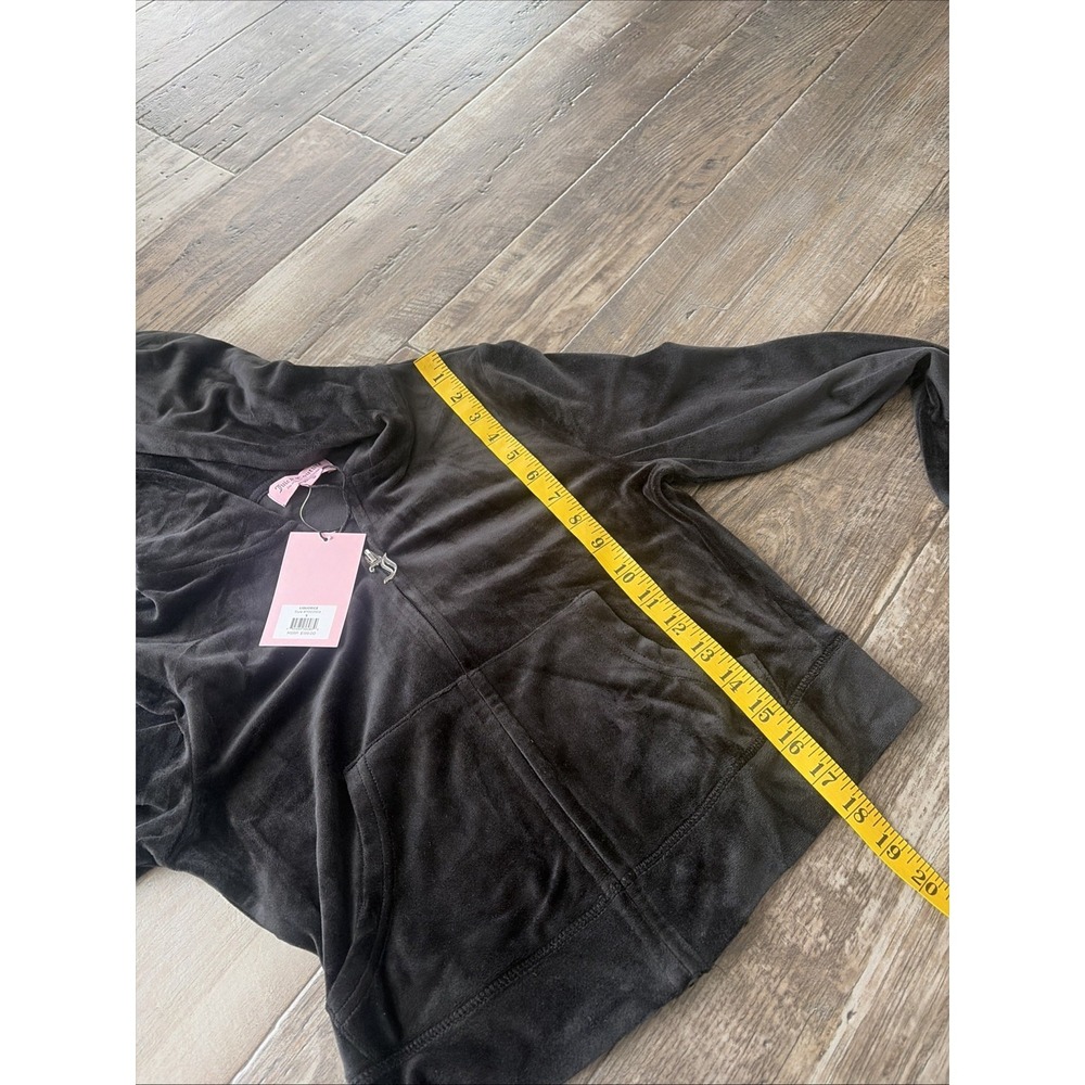 Juicy Couture Black Velour Pullover‎ Hoodie Women's Size Small Logo Hooded NWT - Picture 7 of 7